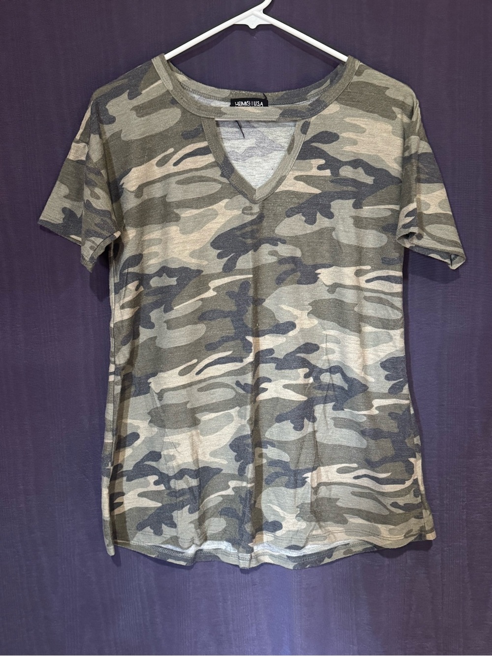 HEIMISH USA Camo V-Neck Tee in Olive and Khaki